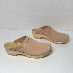 No. 6 Old School Clogs Neutral Tan Suede Mid Heel Wooden Minimal NYC Designer 41